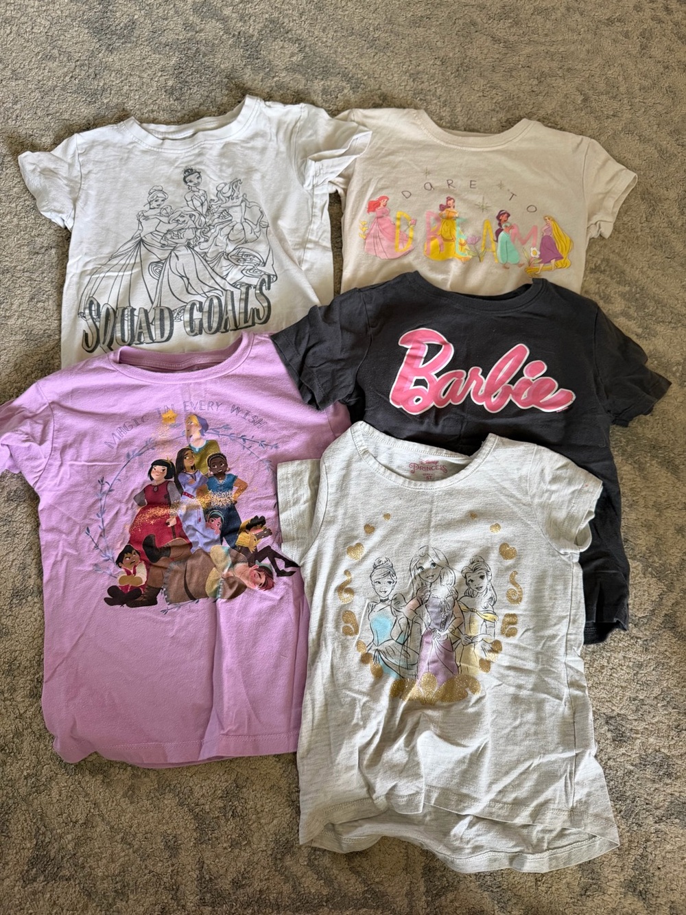 Barbie and Disney Princess Girls' Pink and Black Graphic Tee Bundle